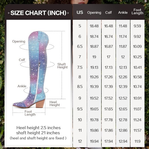 Ronilurn Women Blue Pink Rhinestone Pointed Toe Cowgirl Boot Pull On Side Zipper - Picture 9 of 10